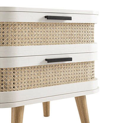 Table de chevet Izzy en rotin courbé à 2 tiroirs, blanche