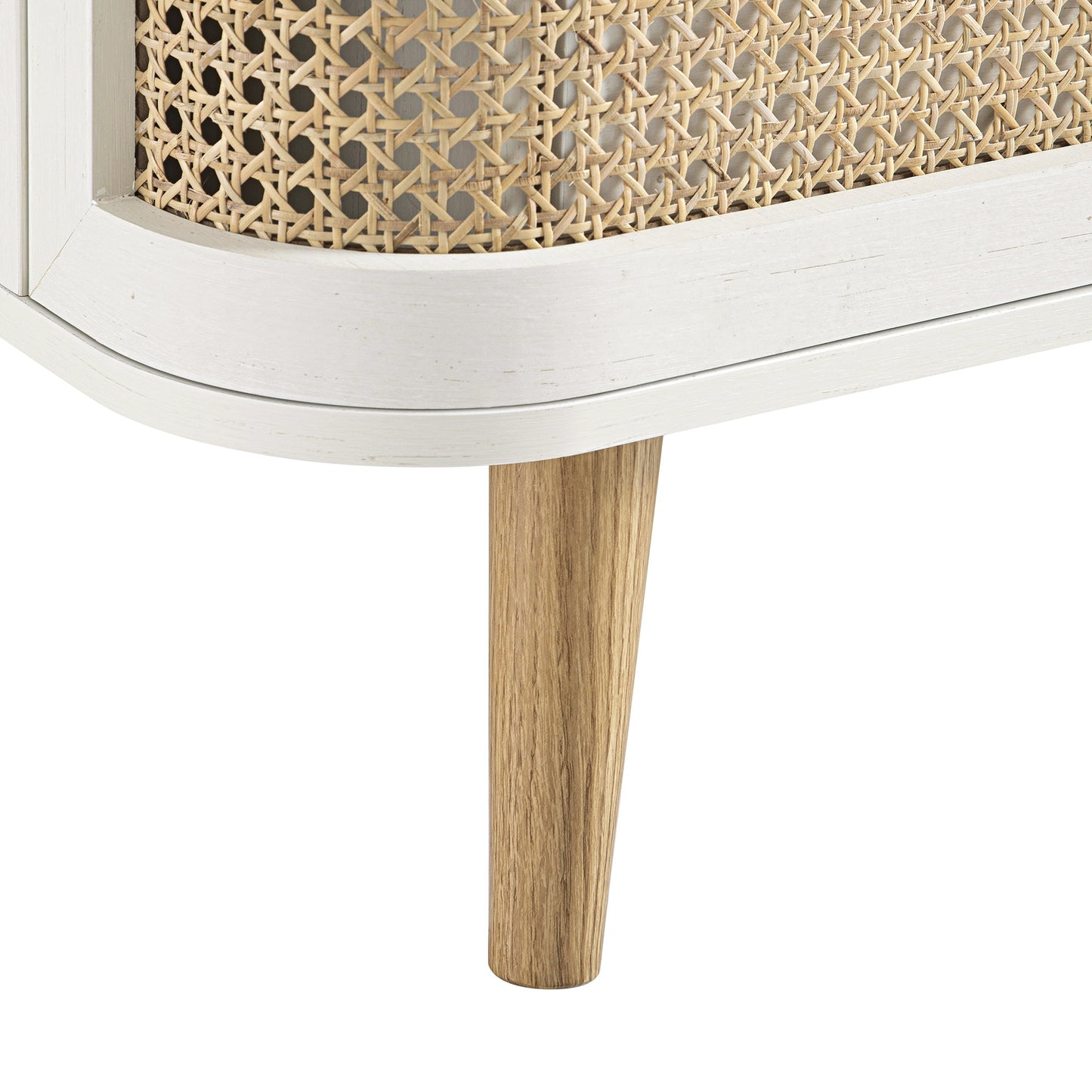 Table de chevet Izzy en rotin courbé à 2 tiroirs, blanche