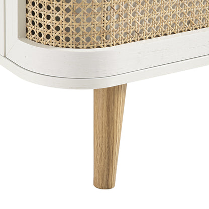 Table de chevet Izzy en rotin courbé à 2 tiroirs, blanche