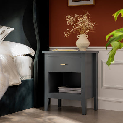 Table de chevet Oakham à 1 tiroir, bleu orage