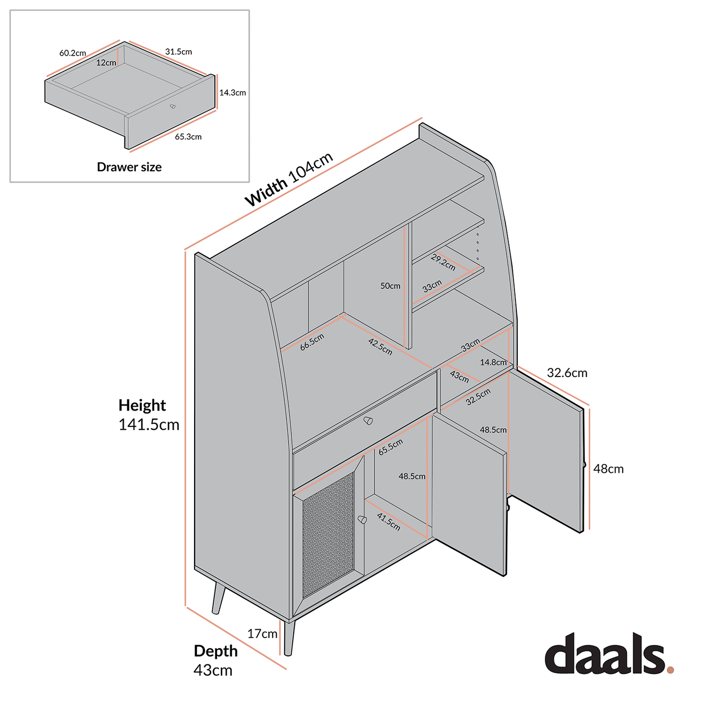 Meuble de cuisine en rotin tressé Frances, naturel