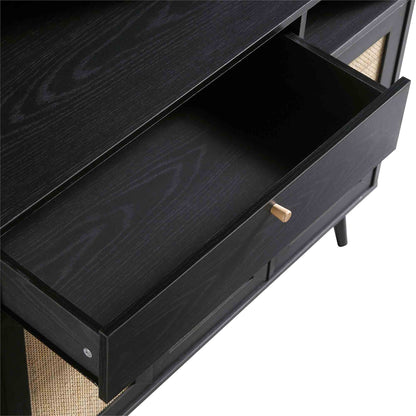 Meuble de cuisine en rotin tressé Frances, noir