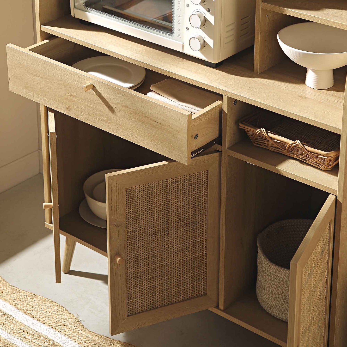 Meuble de cuisine en rotin tressé Frances, naturel