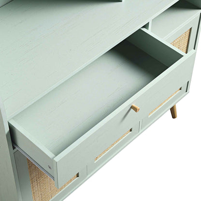 Meuble de cuisine en rotin tressé Frances, menthe