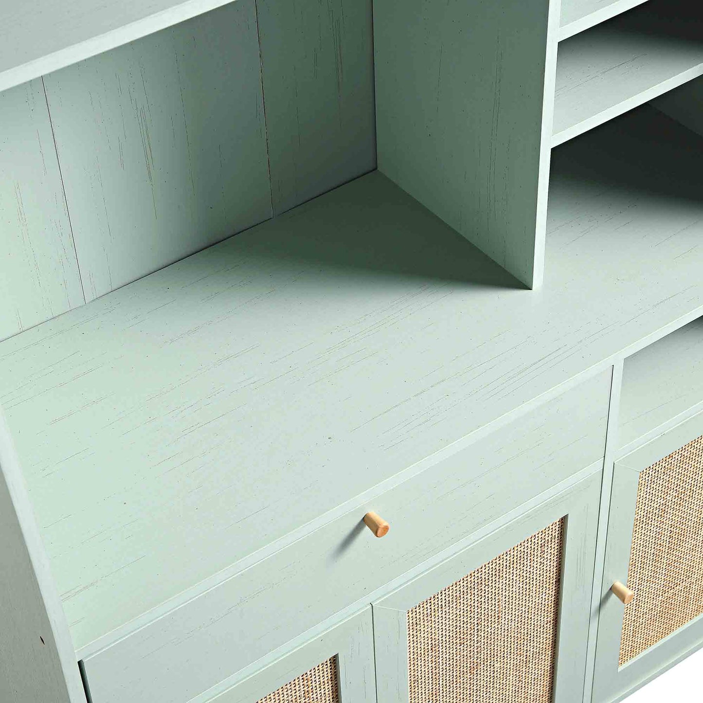 Meuble de cuisine en rotin tressé Frances, menthe