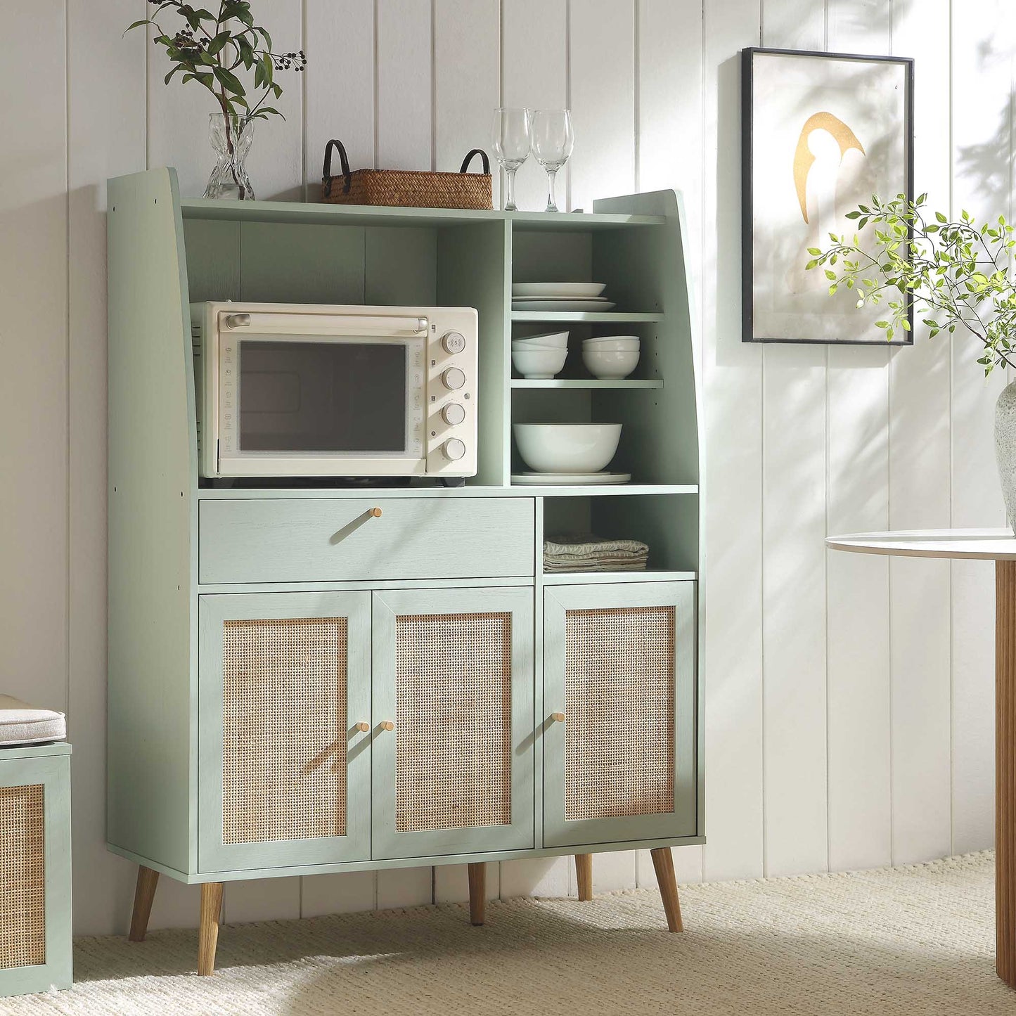 Meuble de cuisine en rotin tressé Frances, menthe