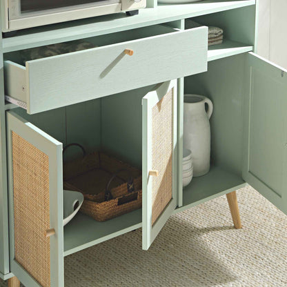 Meuble de cuisine en rotin tressé Frances, menthe