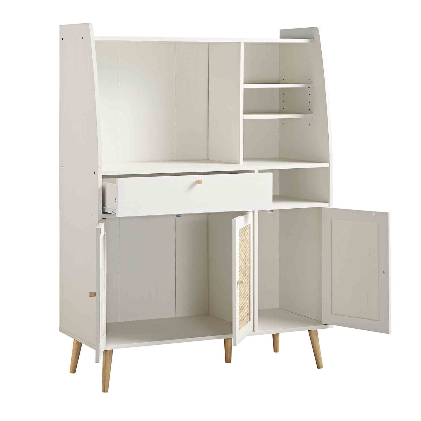 Meuble de cuisine en rotin tressé Frances, blanc