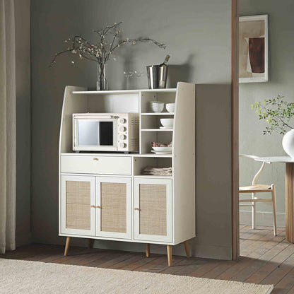 Meuble de cuisine en rotin tressé Frances, blanc