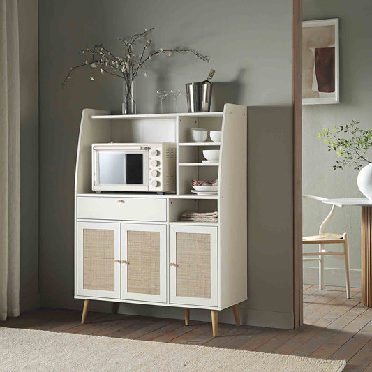 Meuble de cuisine en rotin tressé Frances, blanc