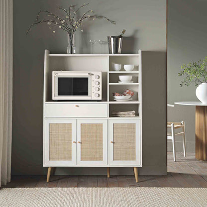 Meuble de cuisine en rotin tressé Frances, blanc