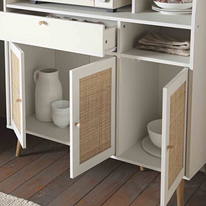 Meuble de cuisine en rotin tressé Frances, blanc