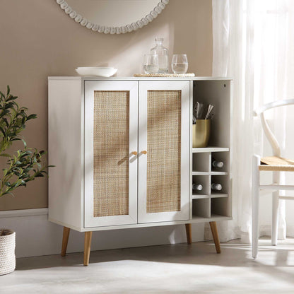 Meuble à boissons en rotin tressé Frances, blanc