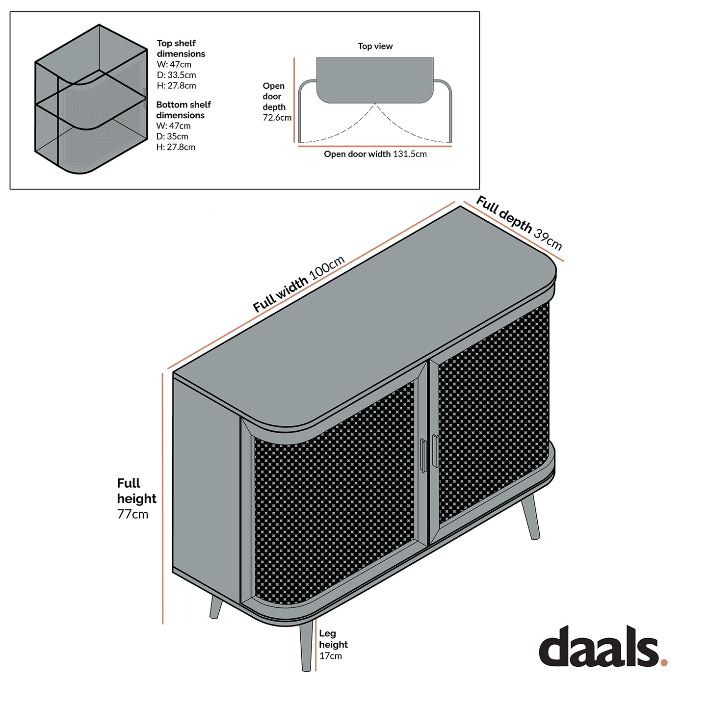 Petit buffet 2 portes en rotin courbé Izzy, blanc