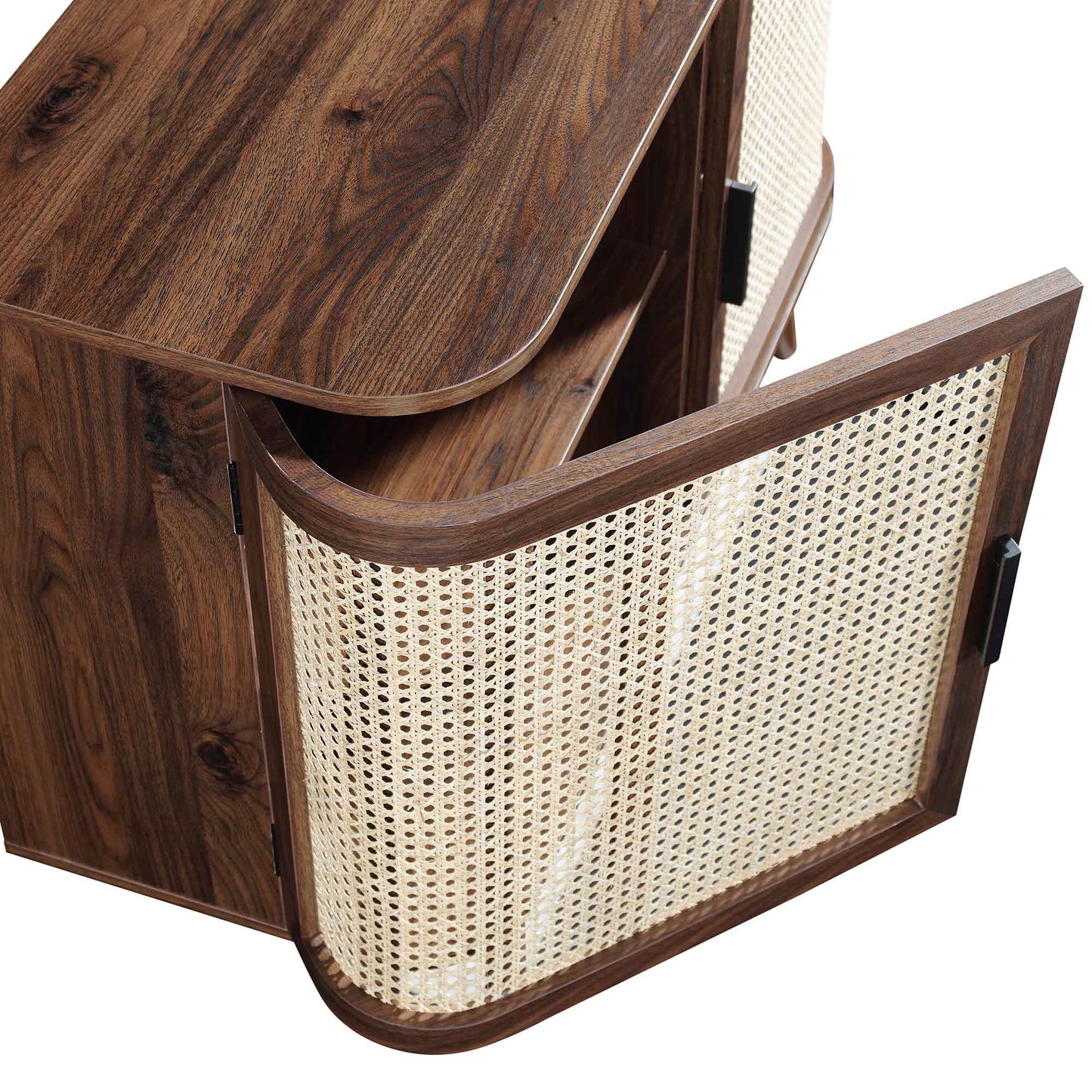 Petit buffet 2 portes en rotin courbé Izzy, noyer