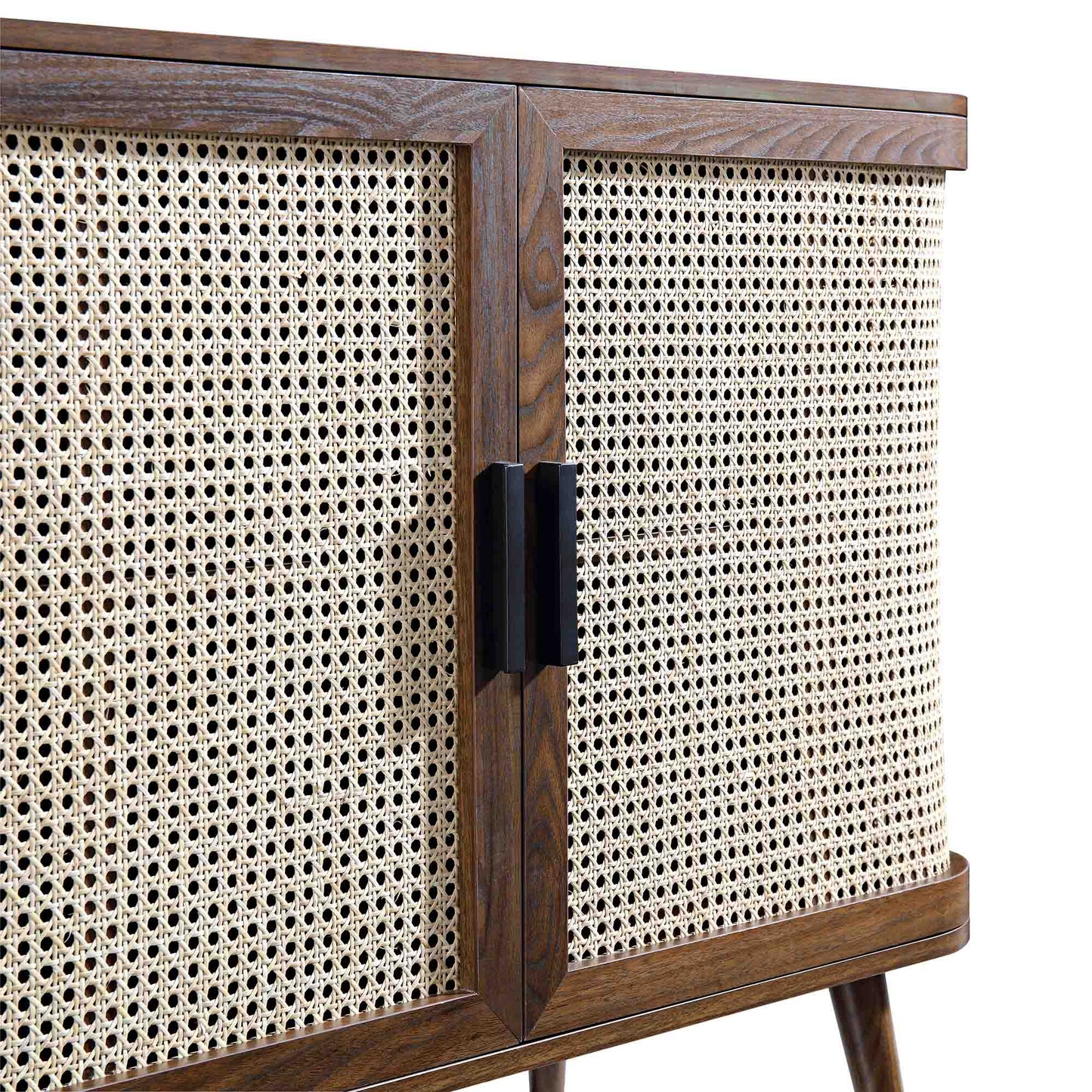 Petit buffet 2 portes en rotin courbé Izzy, noyer