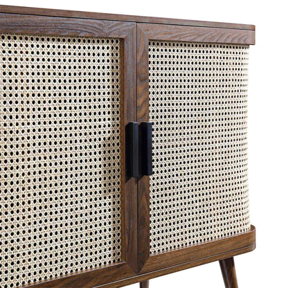 Petit buffet 2 portes en rotin courbé Izzy, noyer