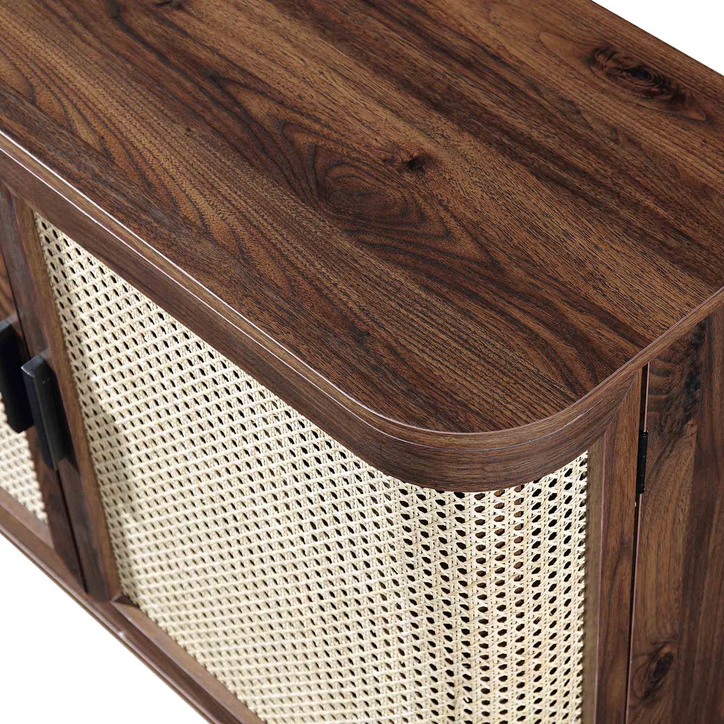 Petit buffet 2 portes en rotin courbé Izzy, noyer