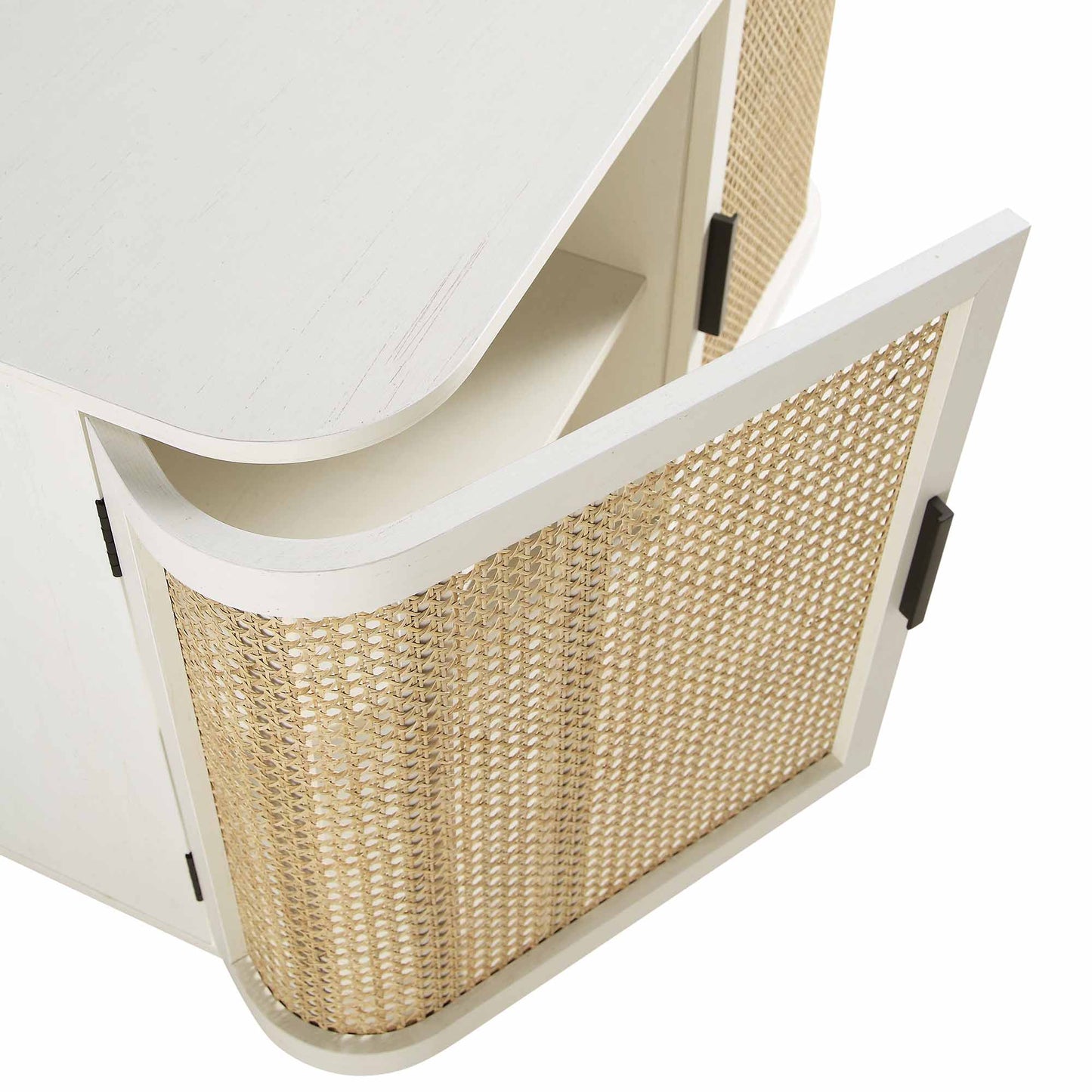 Petit buffet 2 portes en rotin courbé Izzy, blanc