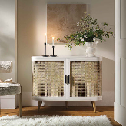 Petit buffet 2 portes en rotin courbé Izzy, blanc