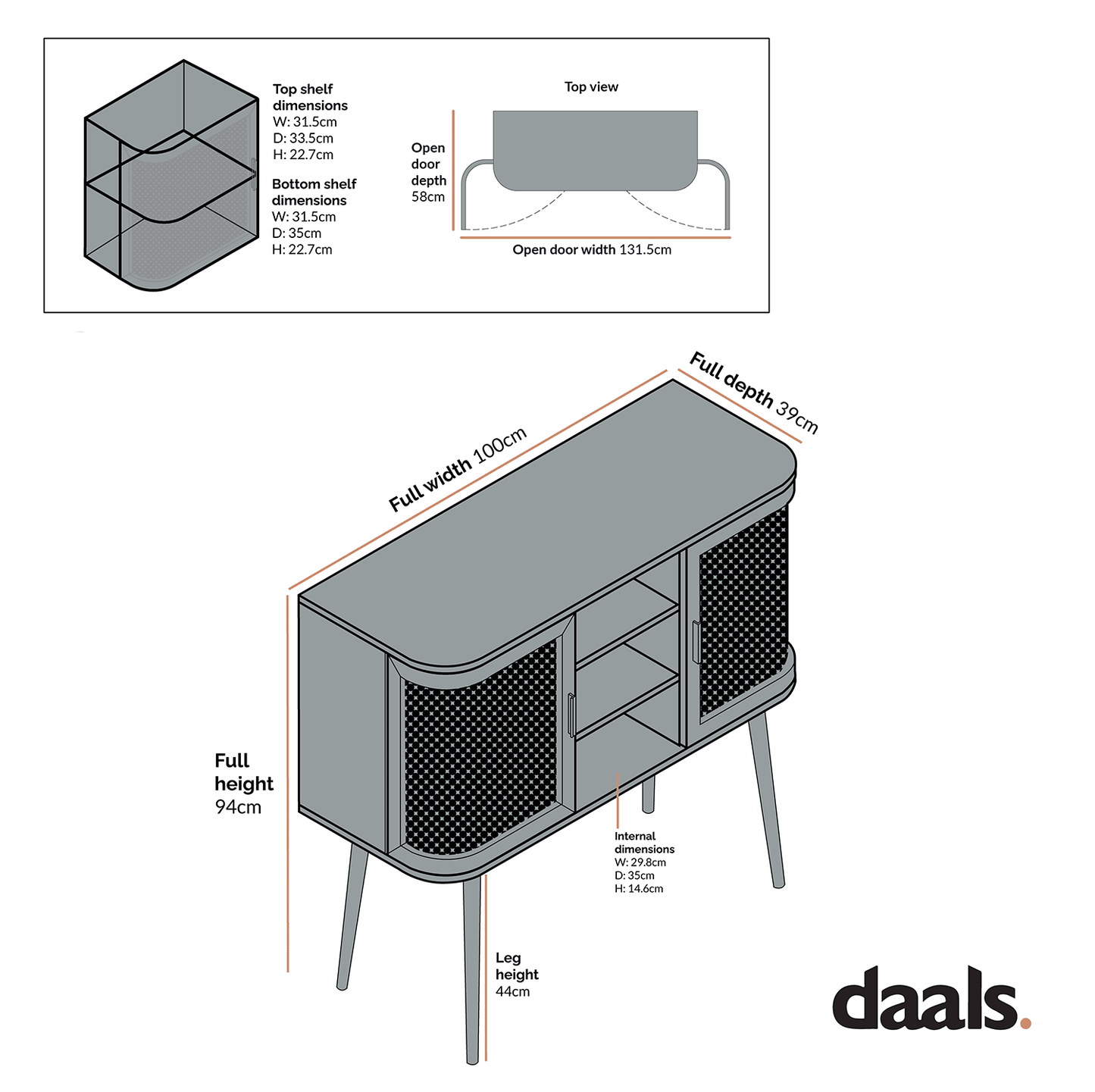 Buffet 2 portes en rotin courbé Izzy, blanc