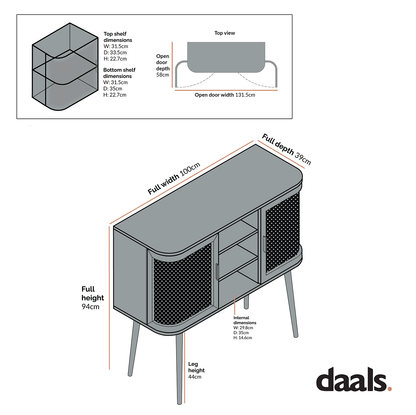 Buffet 2 portes en rotin courbé Izzy, noyer