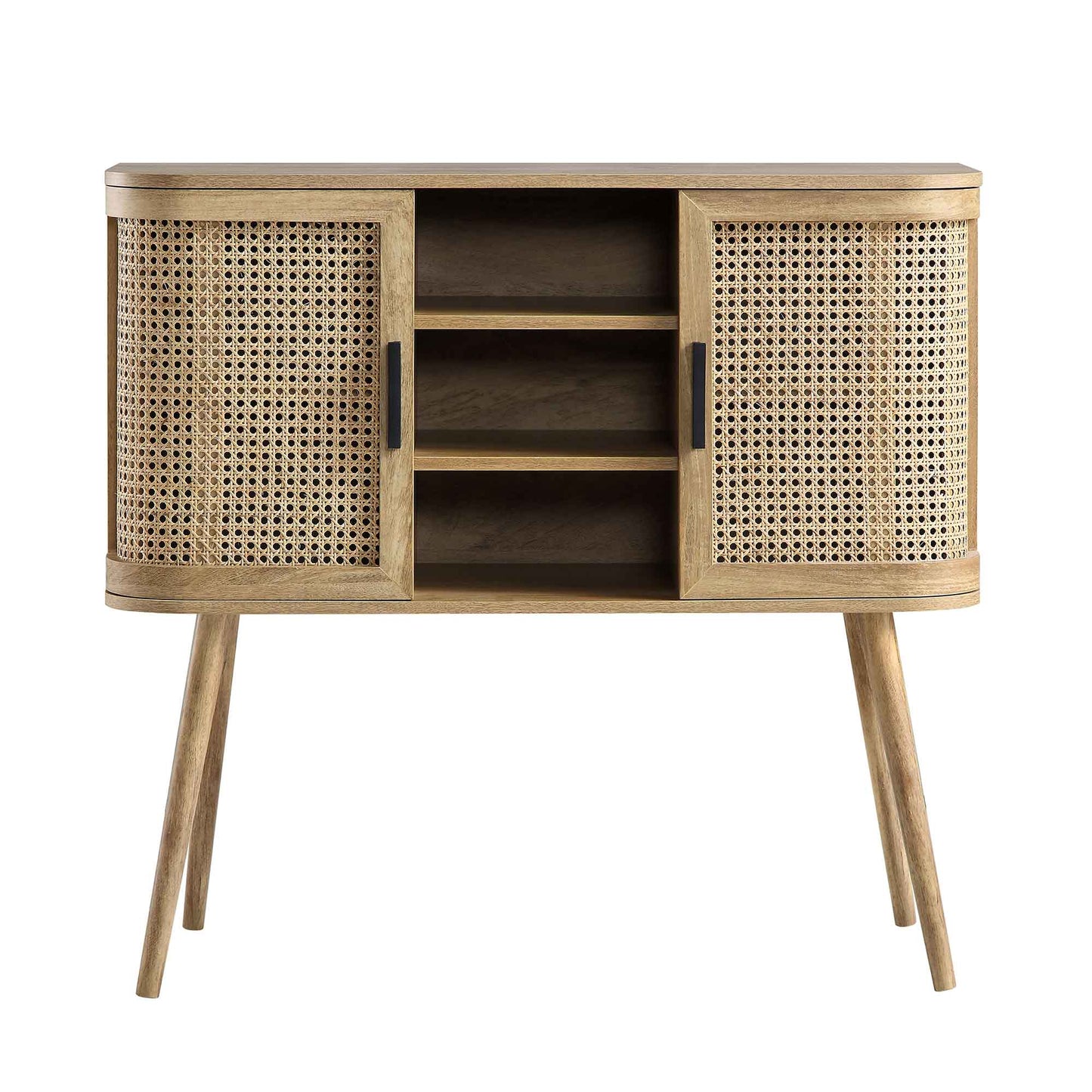 Buffet 2 portes en rotin courbé Izzy, naturel