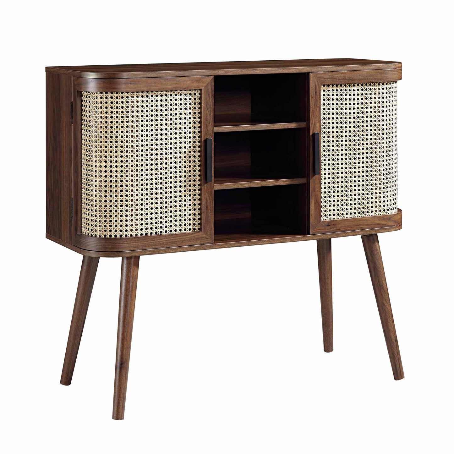 Buffet 2 portes en rotin courbé Izzy, noyer