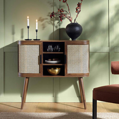 Buffet 2 portes en rotin courbé Izzy, noyer