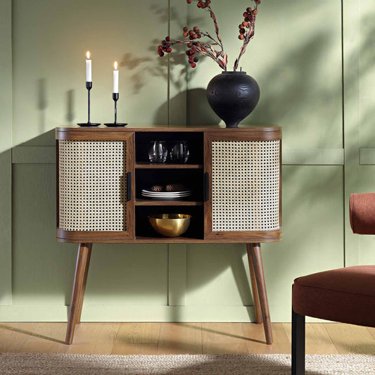 Buffet 2 portes en rotin courbé Izzy, noyer