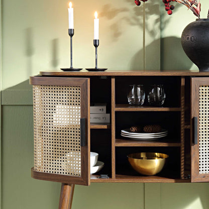 Buffet 2 portes en rotin courbé Izzy, noyer