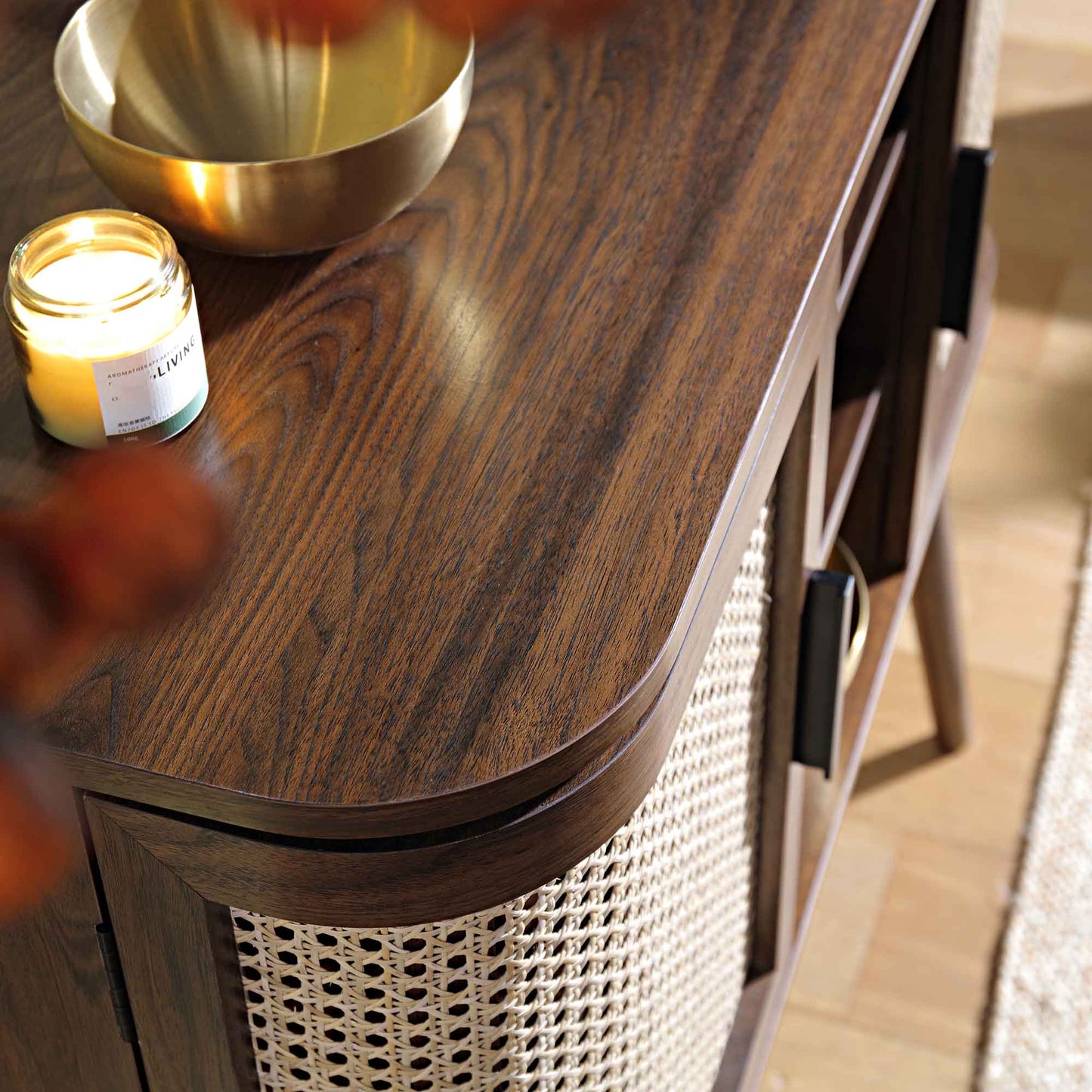 Buffet 2 portes en rotin courbé Izzy, noyer