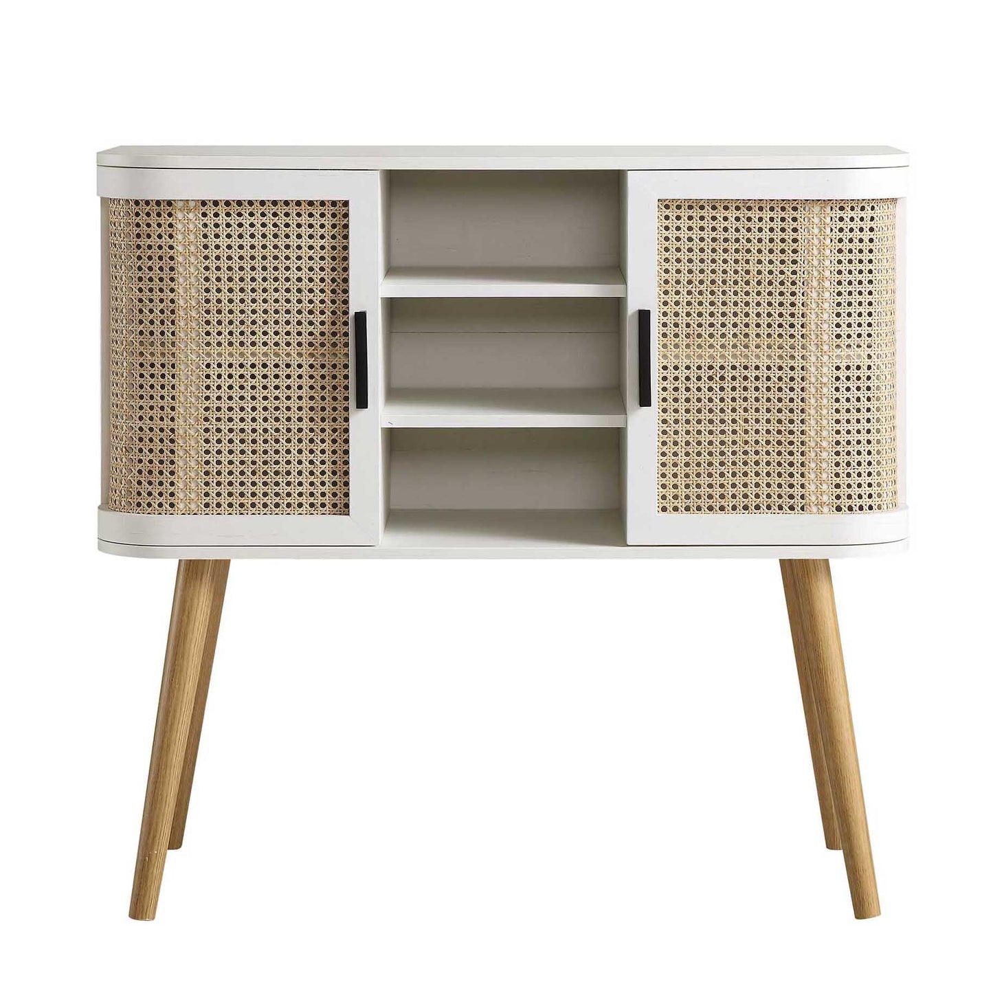 Buffet 2 portes en rotin courbé Izzy, blanc