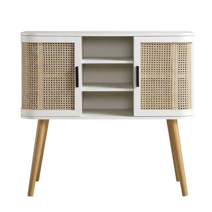 Buffet 2 portes en rotin courbé Izzy, blanc