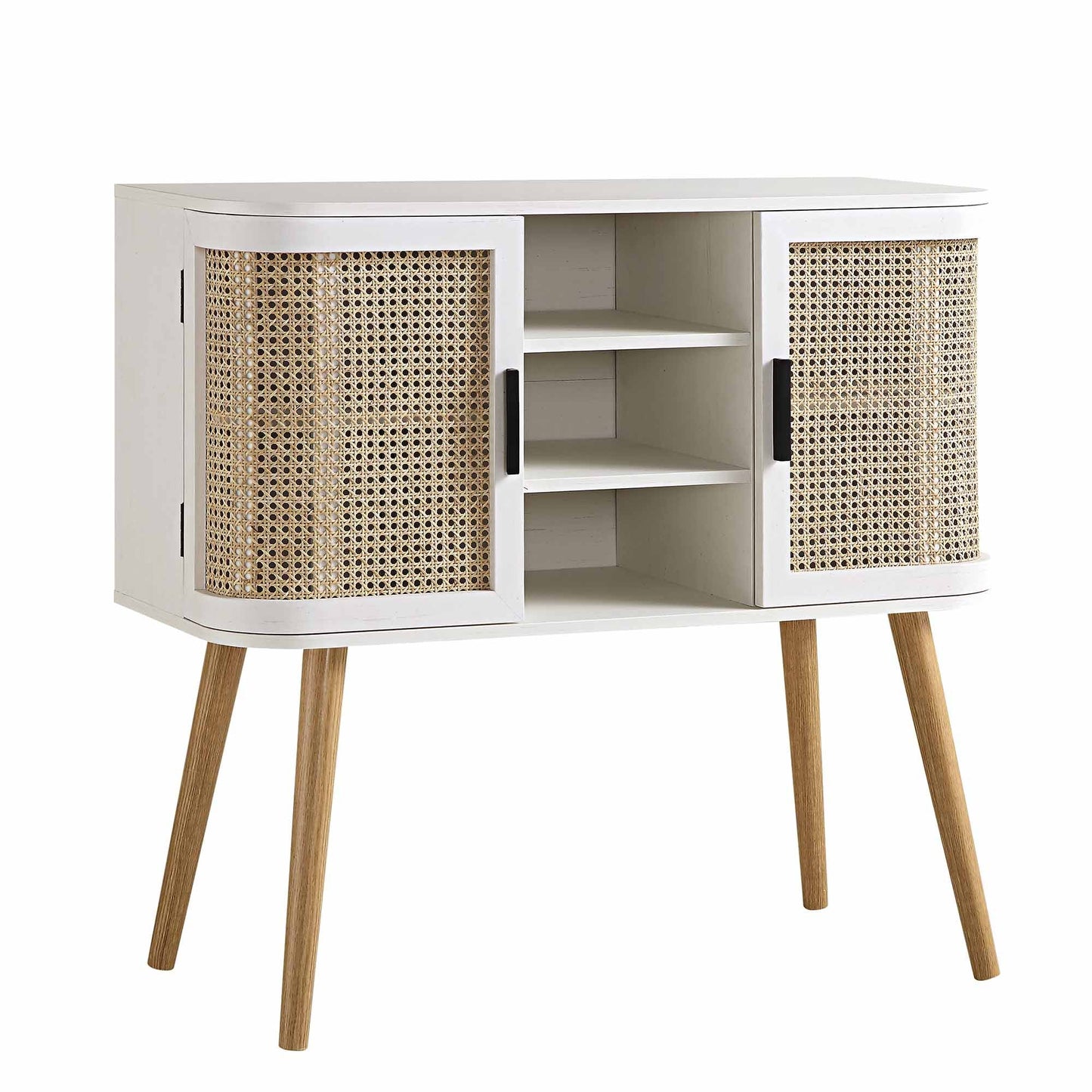 Buffet 2 portes en rotin courbé Izzy, blanc