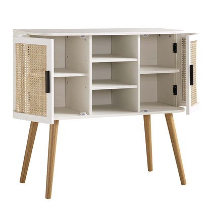 Buffet 2 portes en rotin courbé Izzy, blanc