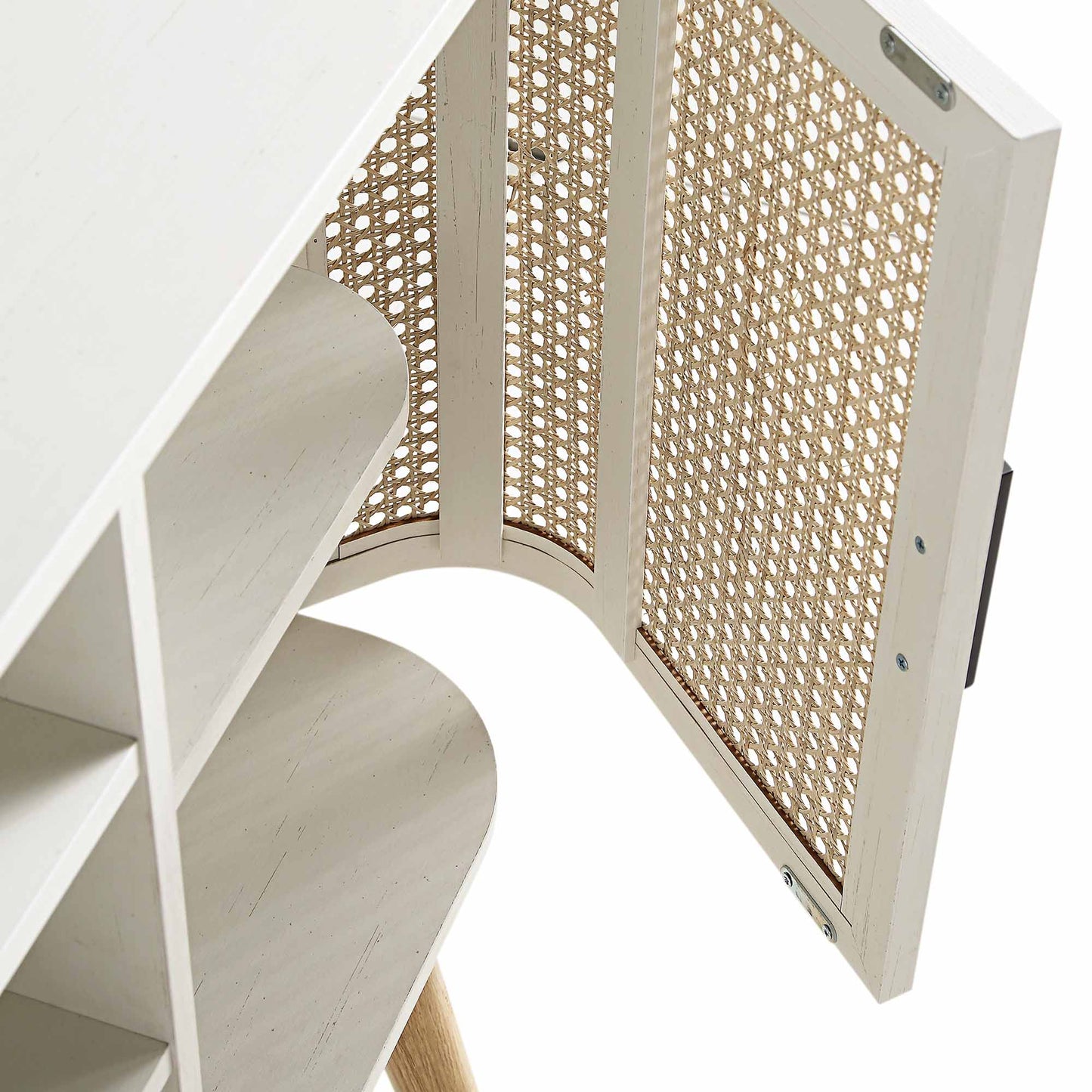 Buffet 2 portes en rotin courbé Izzy, blanc