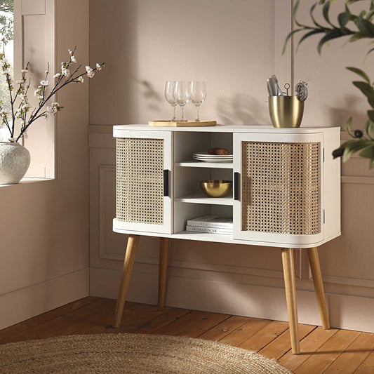 Buffet 2 portes en rotin courbé Izzy, blanc