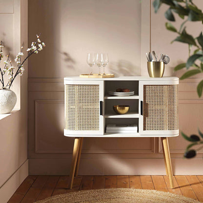 Buffet 2 portes en rotin courbé Izzy, blanc