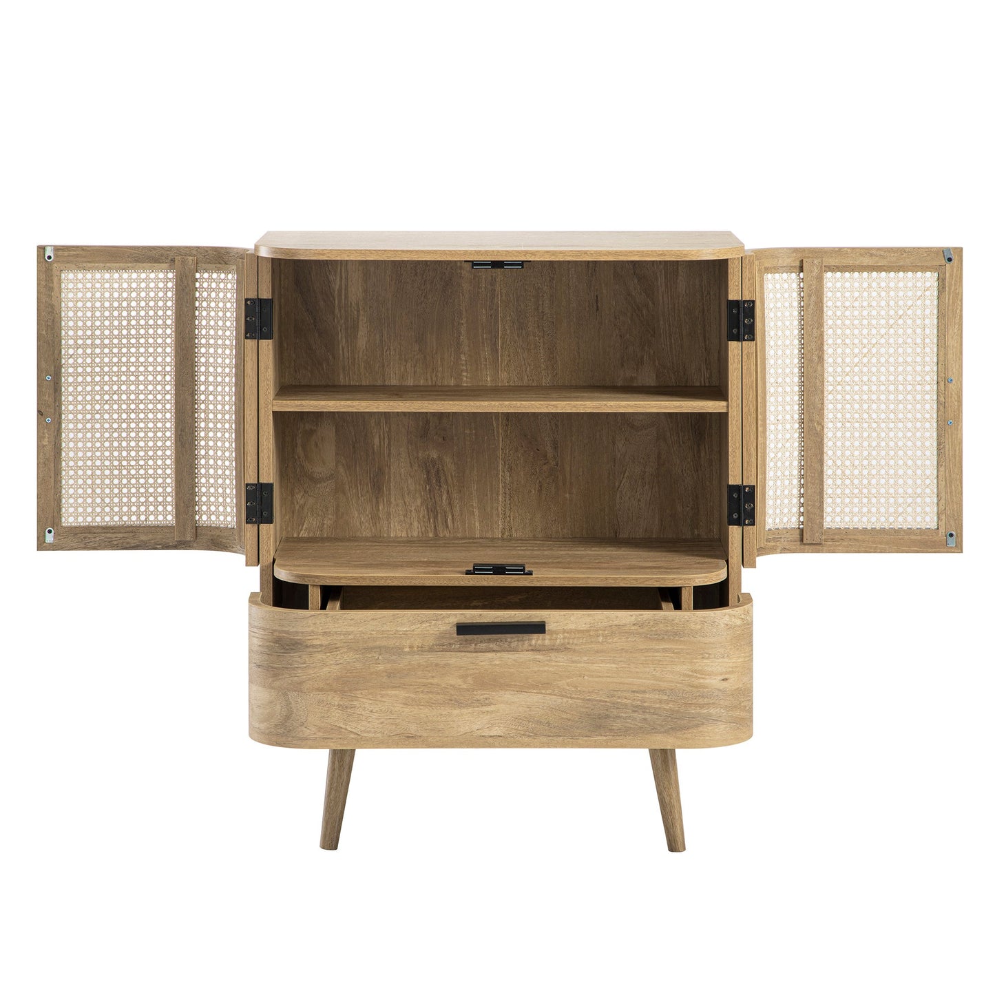 Petit buffet Izzy en rotin courbé à 1 tiroir, naturel