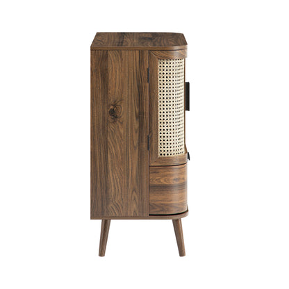 Petit buffet Izzy en rotin courbé à 1 tiroir, noyer