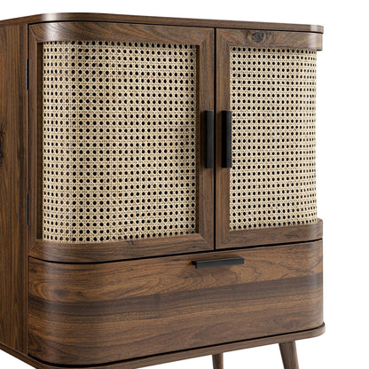 Petit buffet Izzy en rotin courbé à 1 tiroir, noyer