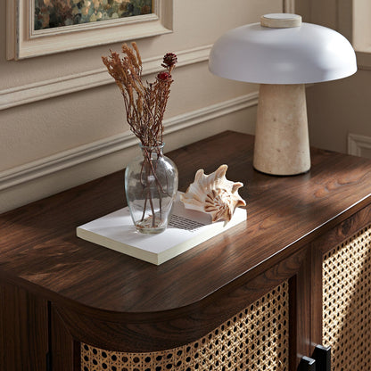 Petit buffet Izzy en rotin courbé à 1 tiroir, noyer