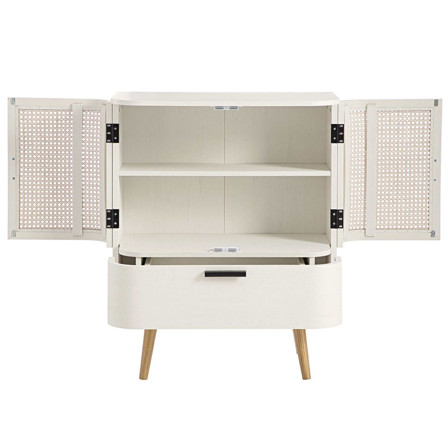 Petit buffet Izzy en rotin incurvé à 1 tiroir, blanc