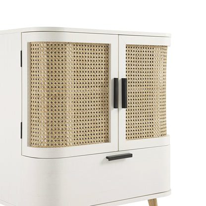 Petit buffet Izzy en rotin incurvé à 1 tiroir, blanc