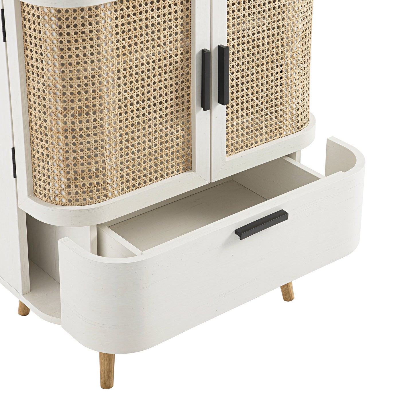 Petit buffet Izzy en rotin incurvé à 1 tiroir, blanc