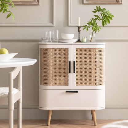 Petit buffet Izzy en rotin incurvé à 1 tiroir, blanc
