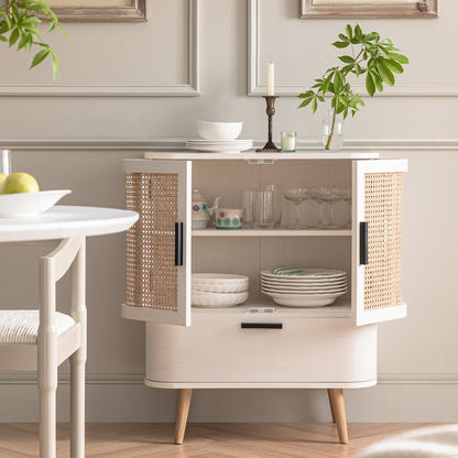Petit buffet Izzy en rotin incurvé à 1 tiroir, blanc