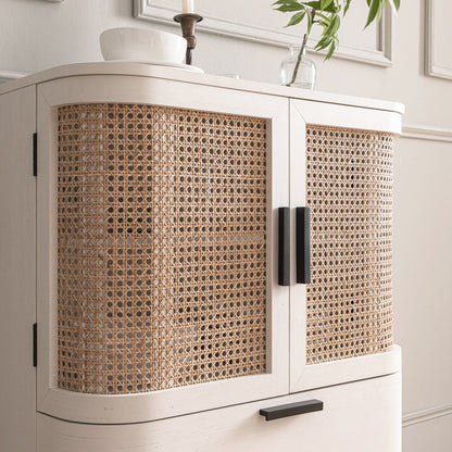 Petit buffet Izzy en rotin incurvé à 1 tiroir, blanc