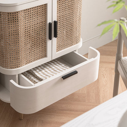 Petit buffet Izzy en rotin incurvé à 1 tiroir, blanc